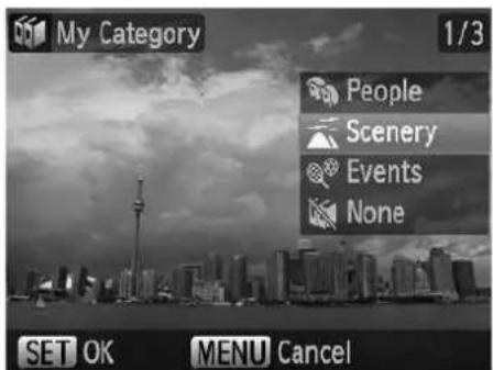 My Category 1/3 People Scenery Events None SET OK MENU Cancel