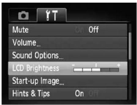 Mute On Off Volume... Sound Options... LCD Brightness - Start-up Image... Hints & Tips On Off