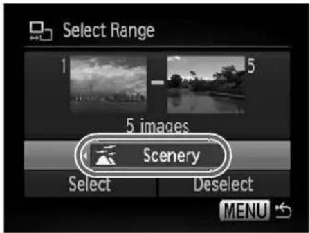 Select Range 1 5 5 images Scenery Select Deselect MENU