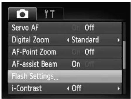 Servo AF On Off Digital Zoom Standard AF-Point Zoom On Off AF-assist Beam On Off Flash Settings... i-Contrast Off