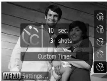 10 sec. 3 shots Custom Timer MENU Settings...