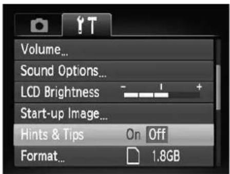 Volume... Sound Options... LCD Brightness Start-up Image... Hints & Tips On Off Format... 1.8GB