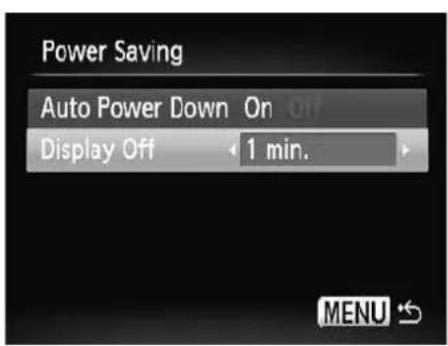 Power Saving Auto Power Down On off Display Off 1 min.