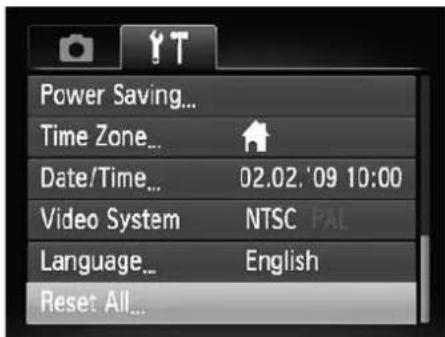 Power Saving... Time Zone... Date/Time... 02.02. '09 10:00 Video System NTSC PAL Language... English Reset All...