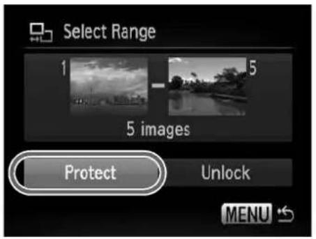Select Range 1 5 5 images Protect Unlock MENU