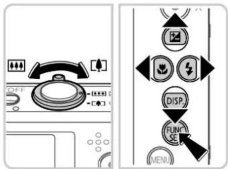 Diagram showing front panel and side view of a refrigerator control panel with icons for settings, function, and menu controls.