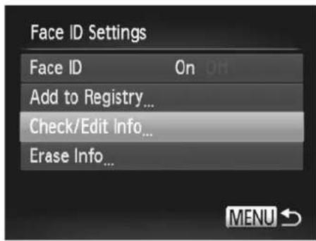 Face ID Settings Face ID On Add to Registry... Check/Edit Info... Erase Info...