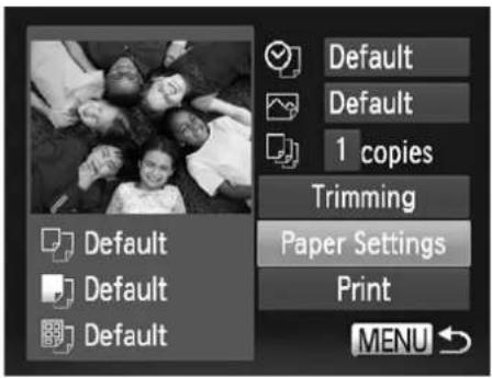 Default Default 1 copies Trimming Paper Settings Print MENU