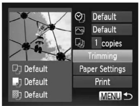 Default Default 1 copies Trimming Paper Settings Print MENU