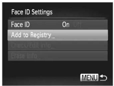 Face ID Settings Face ID On Add to Registry... CleanEdit Info... Erase Info... MENU