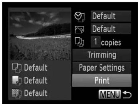 Default Default 1 copies Trimming Paper Settings Print MENU