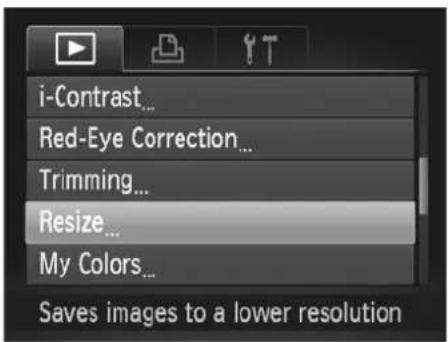 i-Contrast... Red-Eye Correction... Trimming... Resize... My Colors... Saves images to a lower resolution