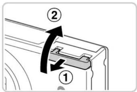 Diagram showing a mechanical component with labeled parts ① and ②, indicating directional movement or assembly.