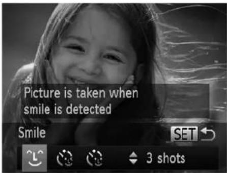 Picture is taken when smile is detected Smile SET