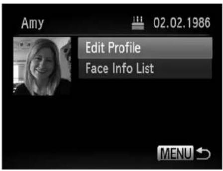 Amy 02.02.1986 Edit Profile Face Info List MENU