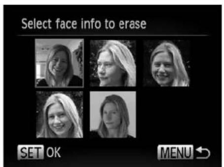 Select face info to erase SET OK MENU