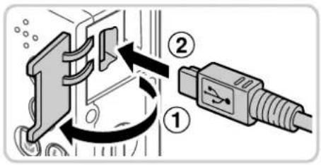 Diagram showing two labeled components: component 1 with clockwise rotation and component 2 connected to a USB connector.