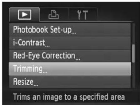Photobook Set-up... i-Contrast... Red-Eye Correction... Trimming... Resize... Trims an image to a specified area