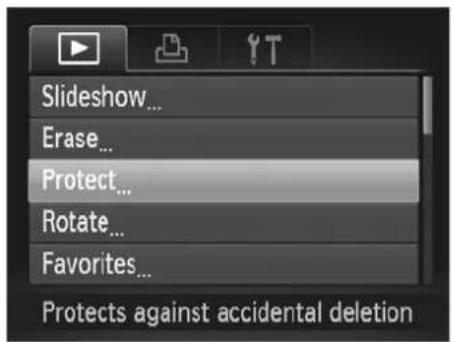 Slideshow... Erase... Protect... Rotate... Favorites... Protects against accidental deletion