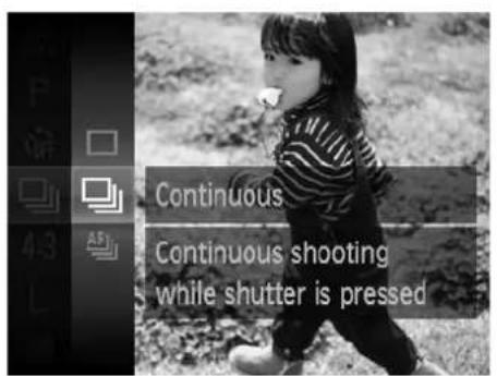 Continuous Continuous shooting while shutter is pressed
