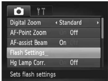 Digital Zoom Standard AF-Point Zoom On Off AF-assist Beam On Off Flash Settings... Hg Lamp Corr. On Off Sets flash settings
