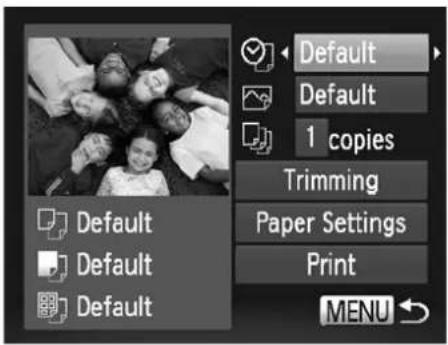 Default Default 1 copies Trimming Paper Settings Print MENU