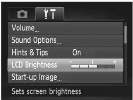 Volume... Sound Options... Hints & Tips On LCD Brightness Start-up Image... Sets screen brightness