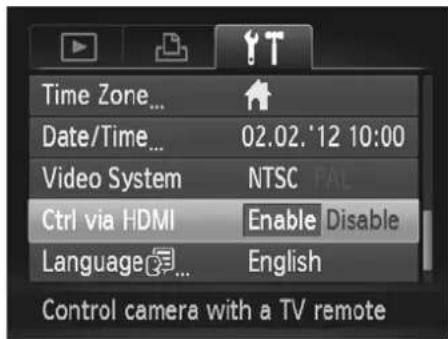 Time Zone... Date/Time... 02.02.12 10:00 Video System NTSC Ctrl via HDMI Enable Disable Language... English Control camera with a TV remote