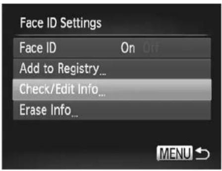Face ID Settings Face ID On Off Add to Registry... Check/Edit Info... Erase Info...