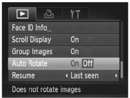 Face ID Info... Scroll Display On Off Group Images On Off Auto Rotate On Off Resume Last seen Does not rotate images