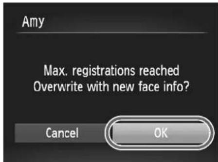 Amy Max. registrations reached Overwrite with new face info? Cancel OK