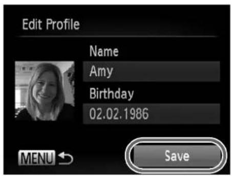 Edit Profile Name Amy Birthday 02.02.1986 MENU Save