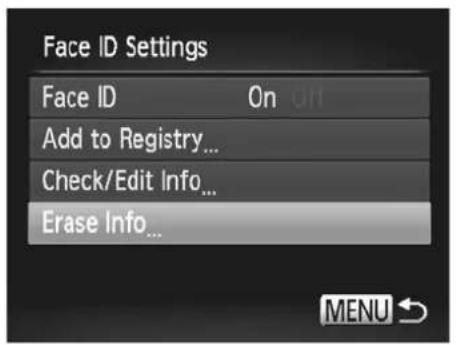 Face ID Settings Face ID On Add to Registry... Check/Edit Info... Erase Info...