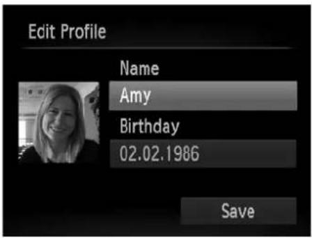 Edit Profile Name Amy Birthday 02.02.1986 Save