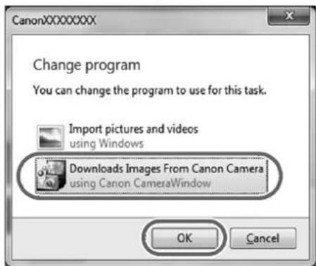 CanonXXXXXXX Change program You can change the program to use for this task. Import pictures and videos using Windows Downloads Images From Canon Camera using Canon CameraWindow OK Cancel