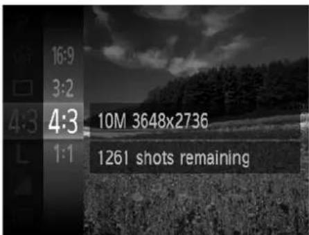 16:9 3:2 4:3 4:3 10M 3648x2736 1:1 1261 shots remaining