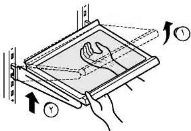 Diagram illustrating a hand holding a tray with a hand gesture, showing directional arrows and a numbered circle symbol.