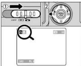 Diagram showing a device control panel with labeled ports and a magnified view of the main button.