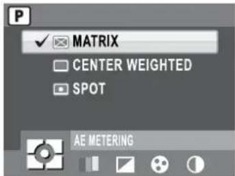P ✓ MATRIX CENTER WEIGHTED SPOT AE METERING