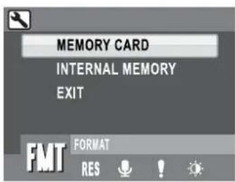 MEMORY CARD INTERNAL MEMORY EXIT FMT FORMAT RES