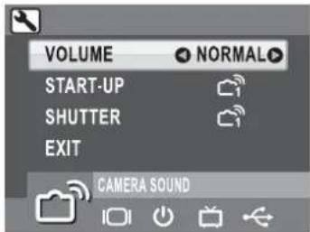VOLUME NORMAL START-UP SHUTTER EXIT CAMERA SOUND