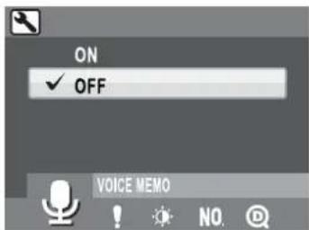 ON ✓ OFF VOICE MEMO
