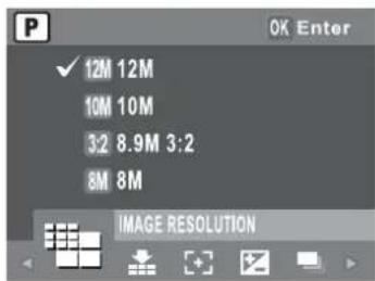 P OK Enter ✓ 12M 12M 10M 10M 3:2 8.9M 3:2 8M 8M IMAGE RESOLUTION