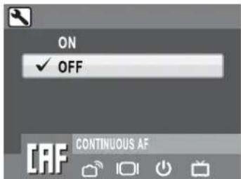 ON ✓ OFF CONTINUOUS AF