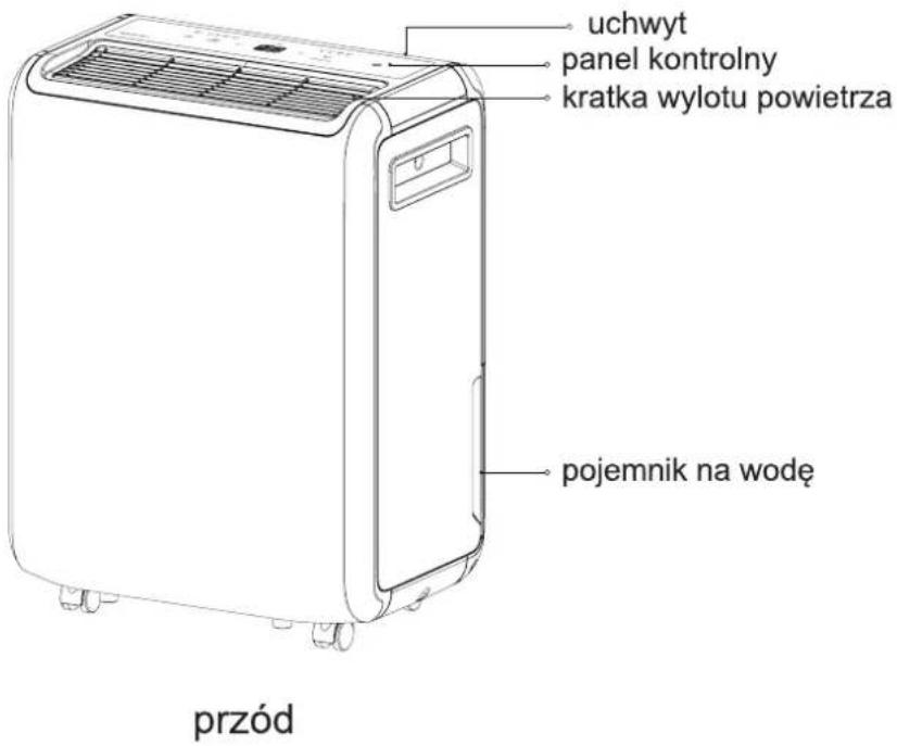 uchwyt panel kontrolny kratka wylotu powietrza pojemnik na wodę przód