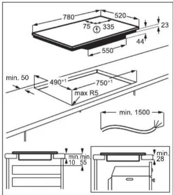 780 520 75 335 23 550 44 min. 50 490°1 max R5 750°1 min. 1500 min. min. 10 55 min. 28