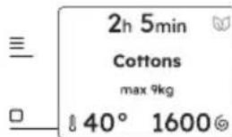 2h 5min Cottons max 9kg 40° 1600
