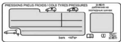 PRESSIONS PNEUS FROIDS / COLD TYRES PRESSURES 加速度 DELEMINING NO EXTRADEPTIVE CHINESE bars <+Pa> RIGHT COP 加速度