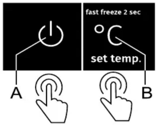 hitro zamrzovanje 2 s nastavitev temp. A B