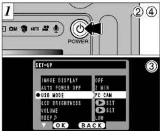 I AUTO POWER SET-UP IMAGE DISPLAY AUTO POWER OFF ●USB MODE LCD BRIGHTNESS VOLUME BEEP P OFF Z MIN PC CAM SET LOW OK BACK